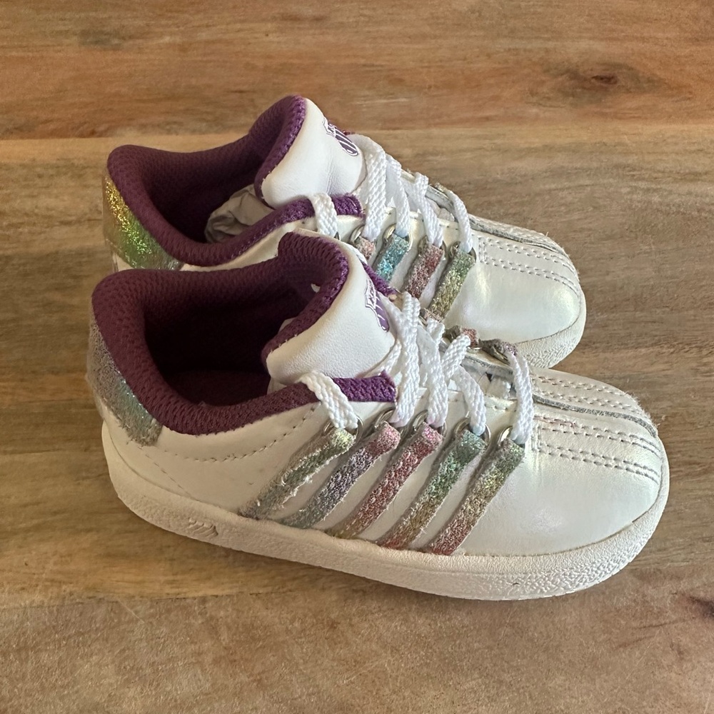 K-Swiss Toddler Girls White and Purple Sneakers Sz 5